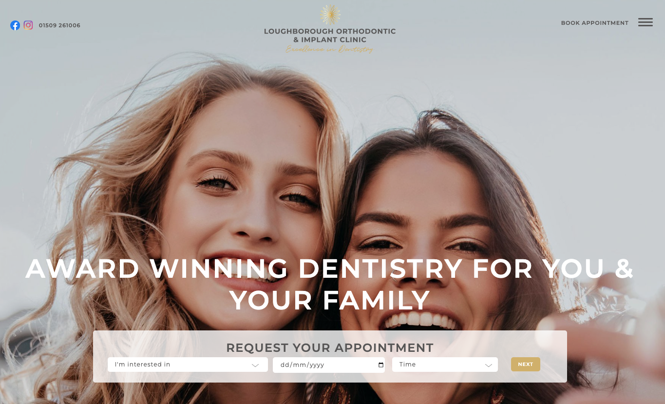A home screen banner of the new loughborough dental website